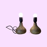 Set of 2 handmade vintage table lamps from denmark | brown dotted colored scandinavian ceramic lamps