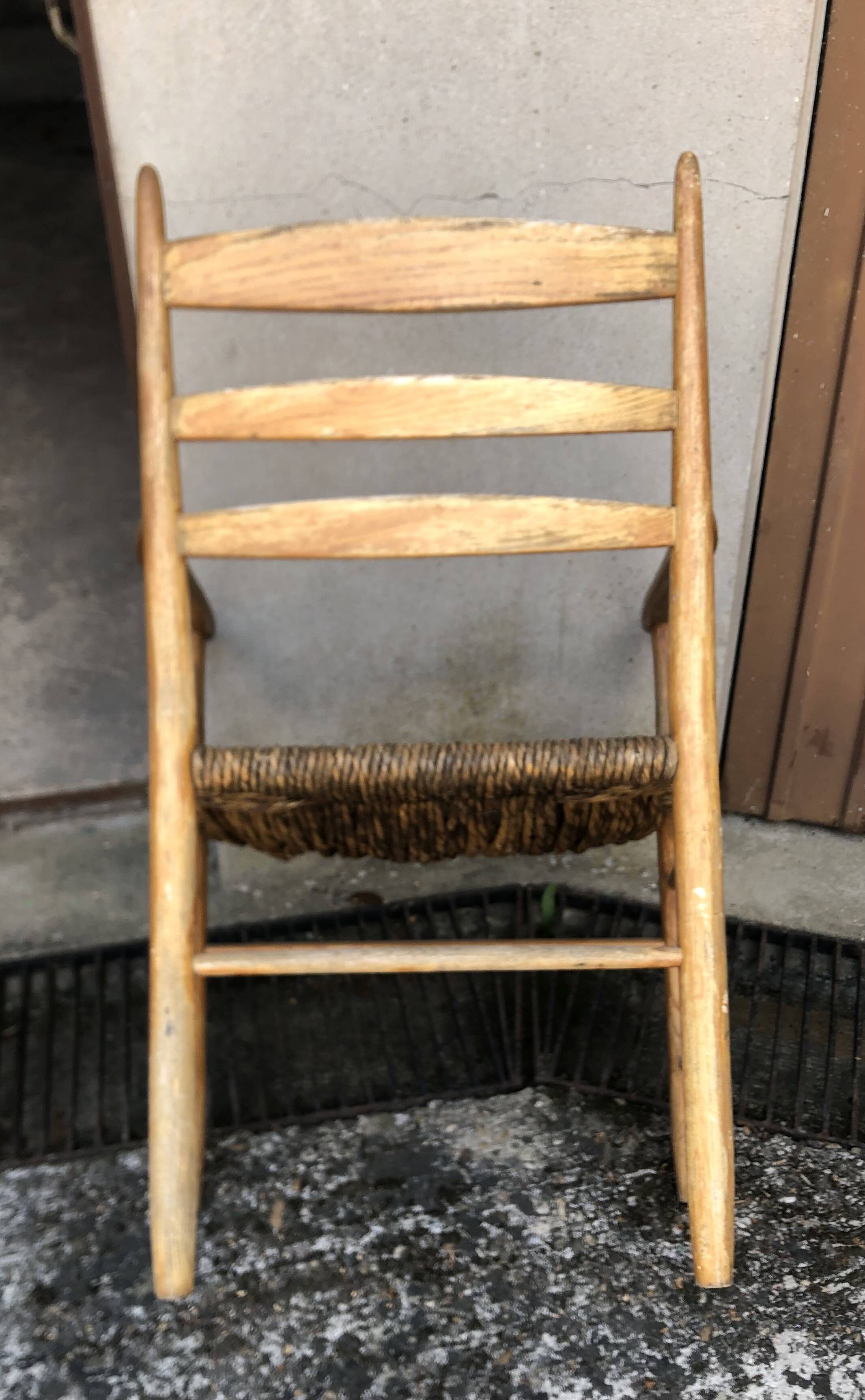 Fauteuils bois clair corde paille vintage Années 60