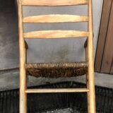 Vintage 60s light wood and straw rope armchairs