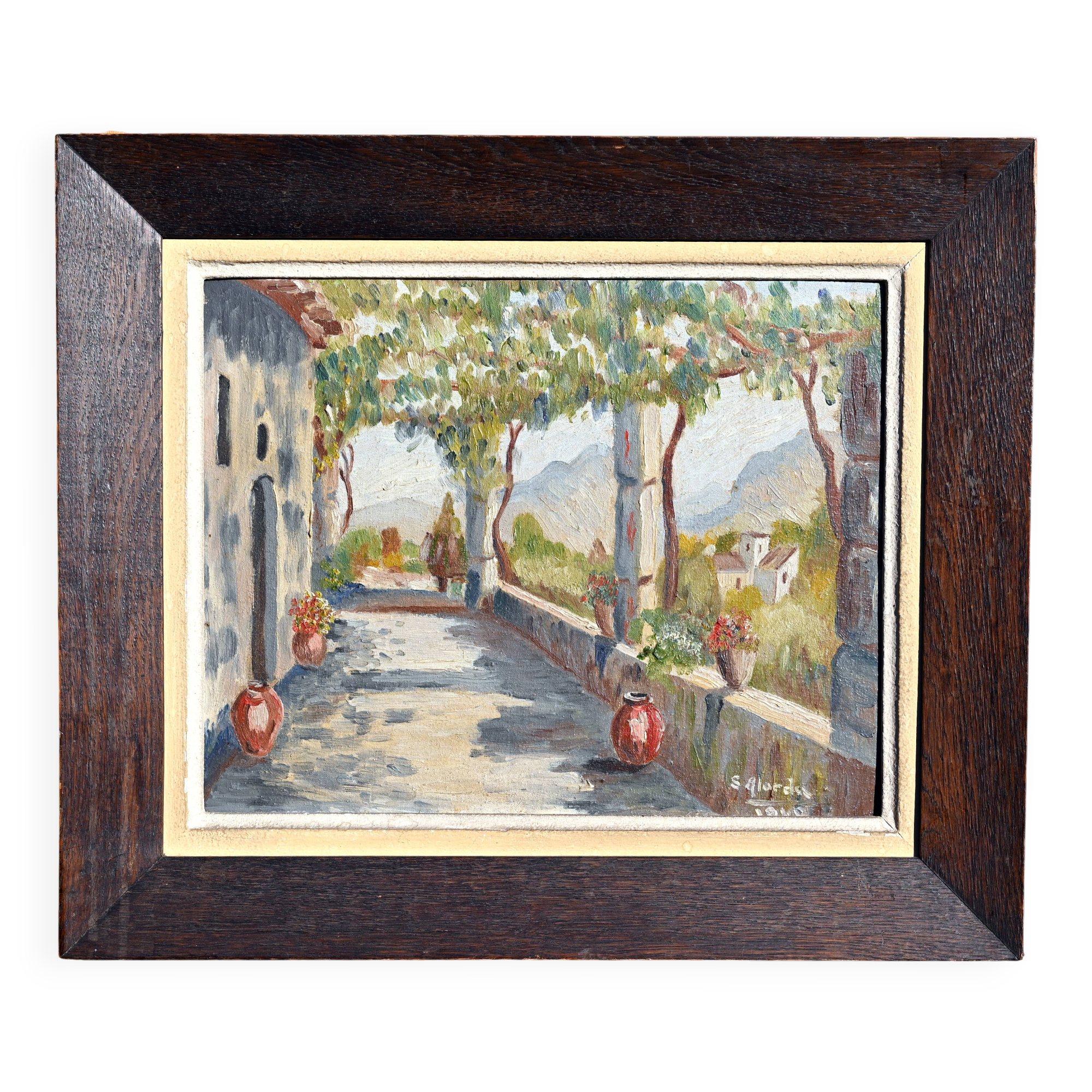 The pergola, painting signed s. alorda dated 1940