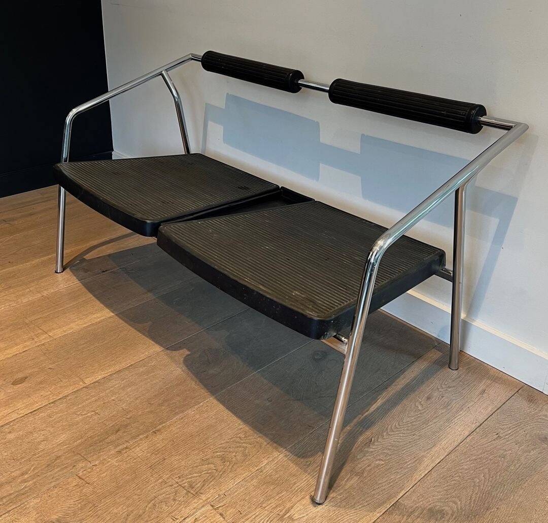 Sofa Design 'System', Chrome & Black Rubber, France, circa 1970