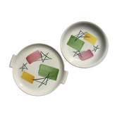 Pair of dishes 50's MBFA Pornic painted hand model reverie.