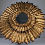 Double-Layered Sunburst Mirror in Wood and Gold Leaf