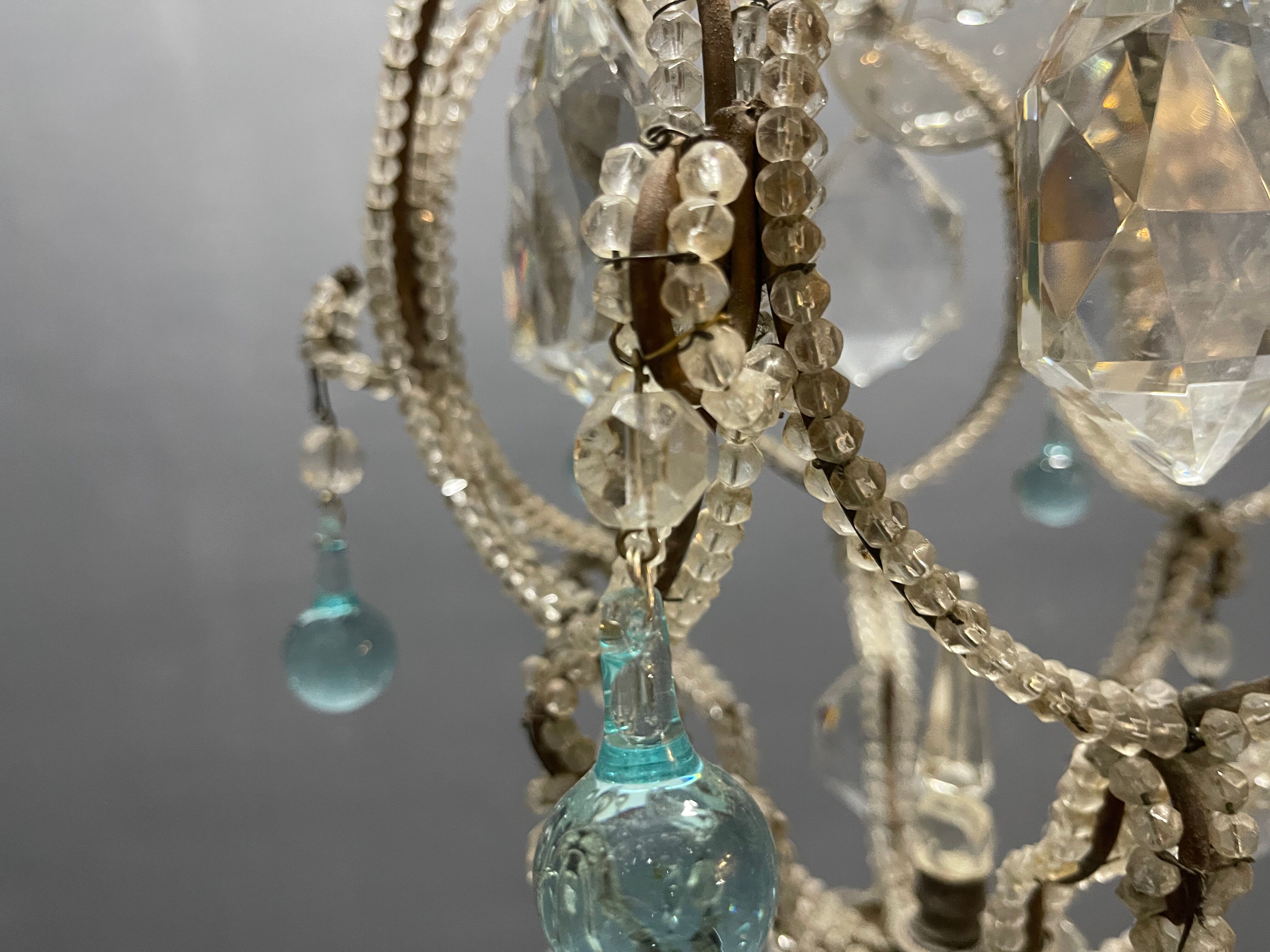 Vintage Crystal Beaded Pendant Light with Murano Glass Drops, Italy