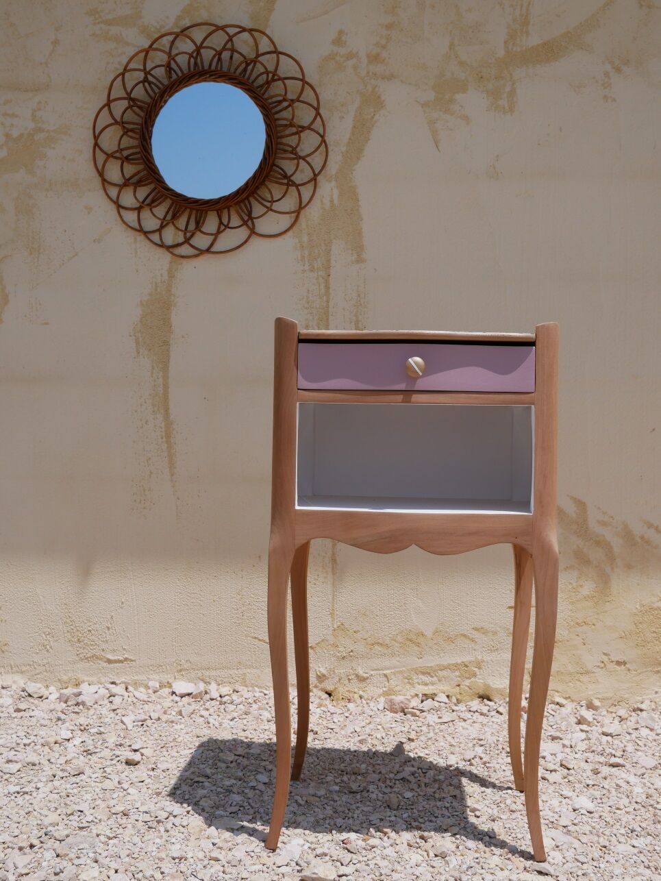Crude wooden bedside table
