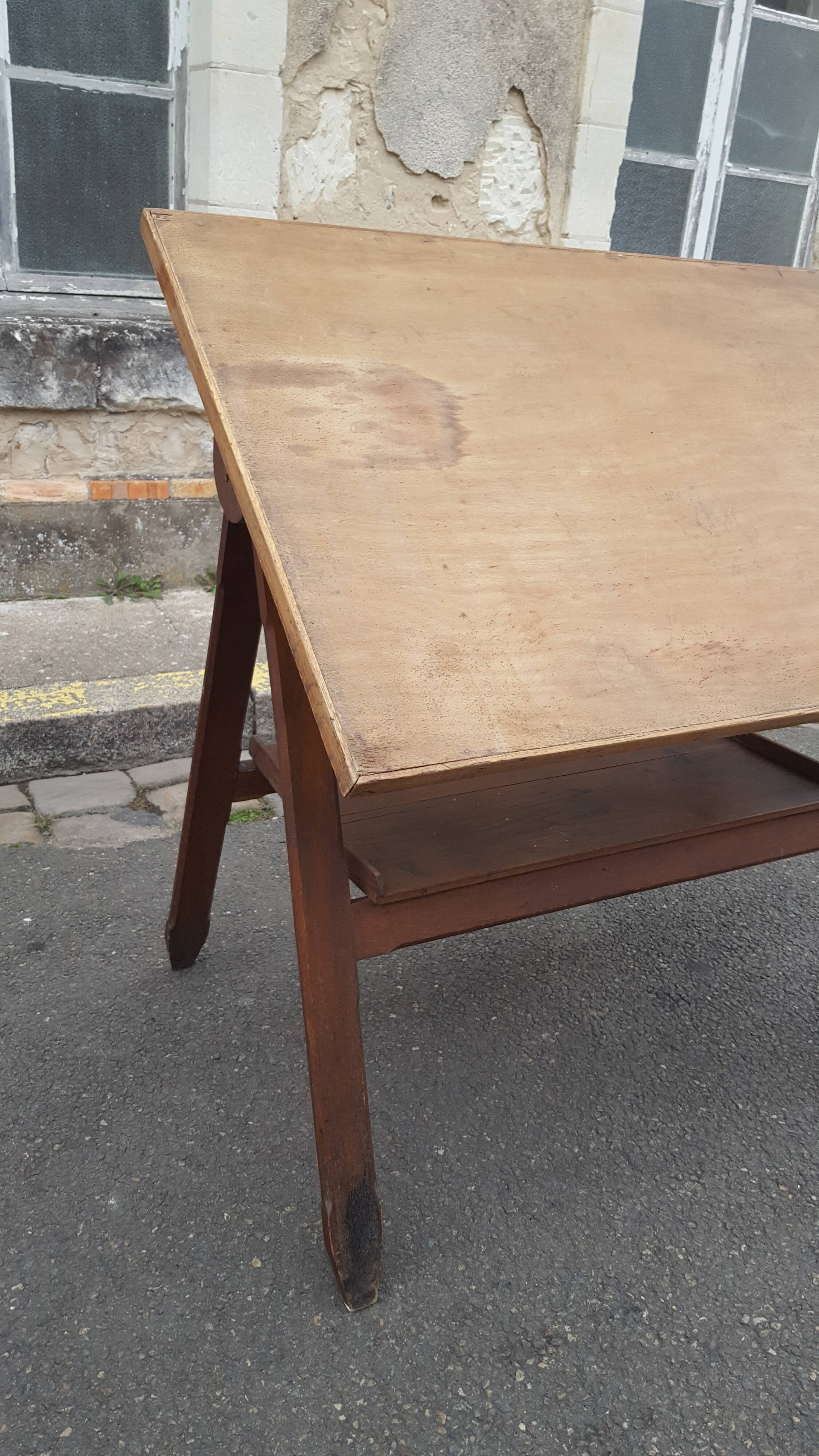 Drawing table wood and vintage metal