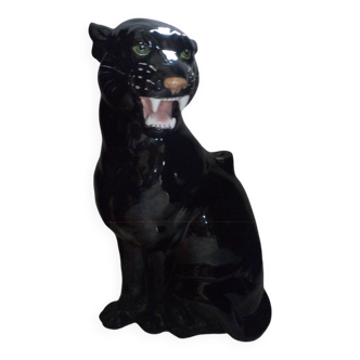 Black panther in ceramic imposing & transformable into lamp Italy circa 1970 Hollywood Regency