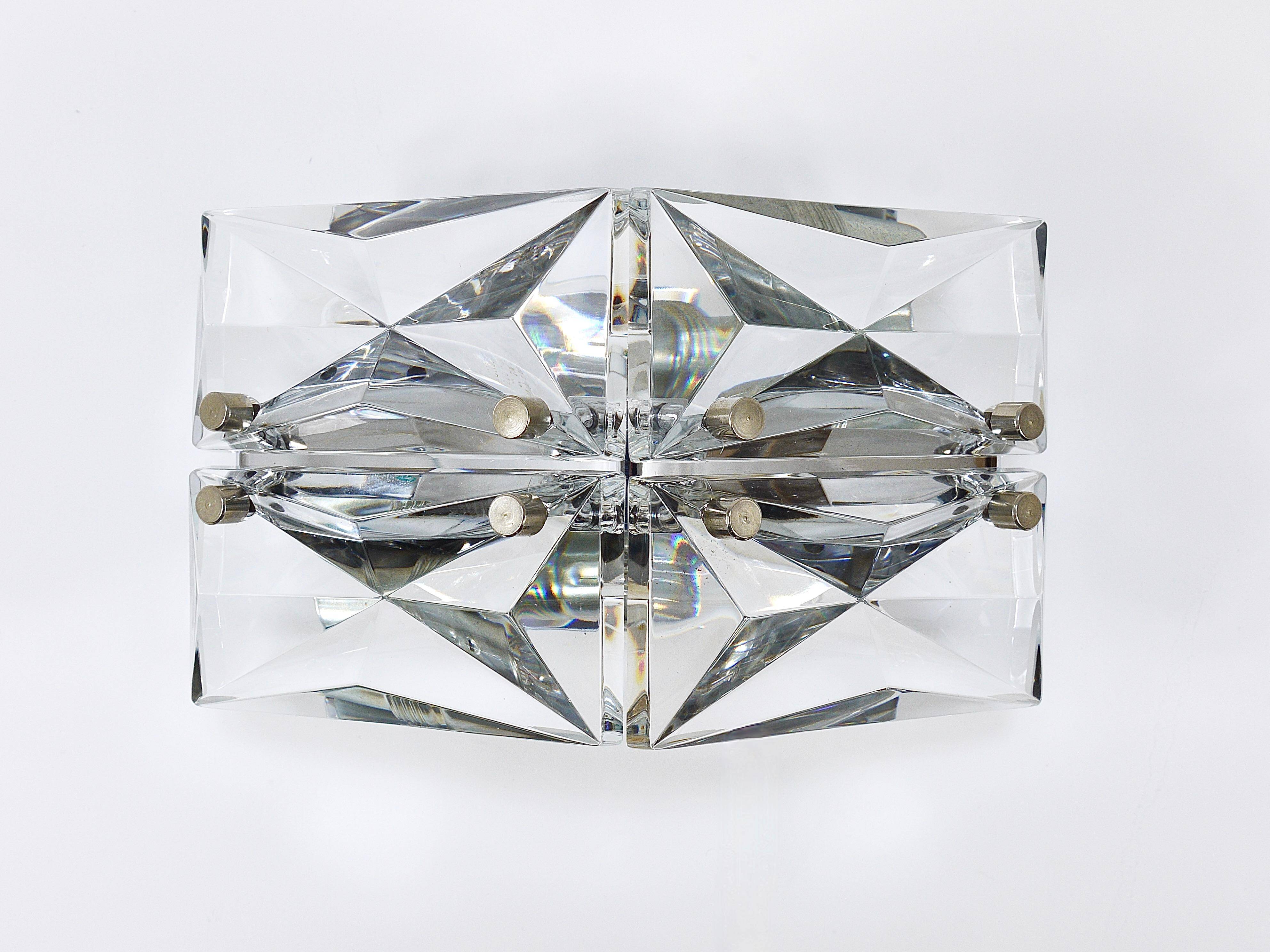 Pair of wall sconces in faceted crystal and chrome / prism glass wall lamps by Kinkeldey
