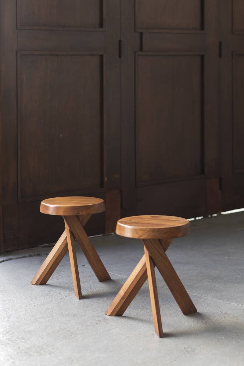 Elm wood stool 'S31' by Pierre Chapo, France, 1974