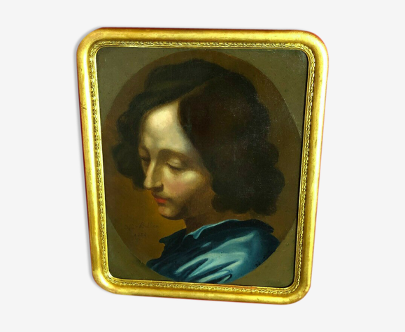Huile sur toile datée de 1854 représentant un portrait d'homme signé