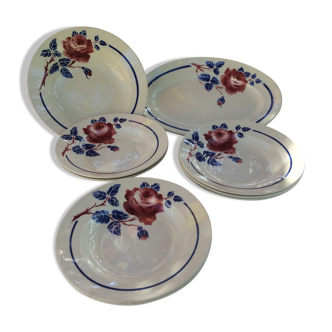All 7 soup plates, a round deep dish and a flat oval Lunéville