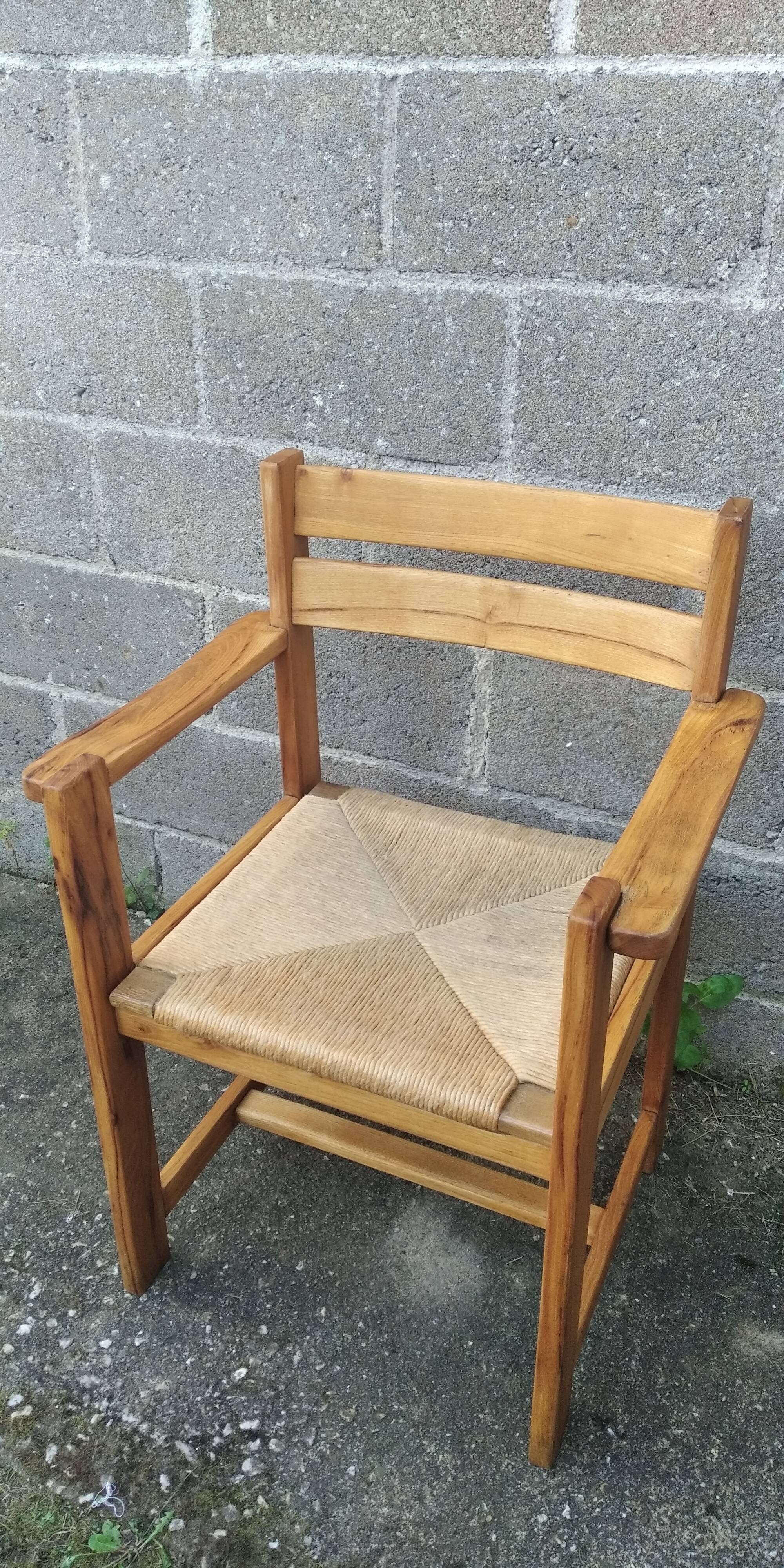 Paire de fauteuils années 50 paille et bois