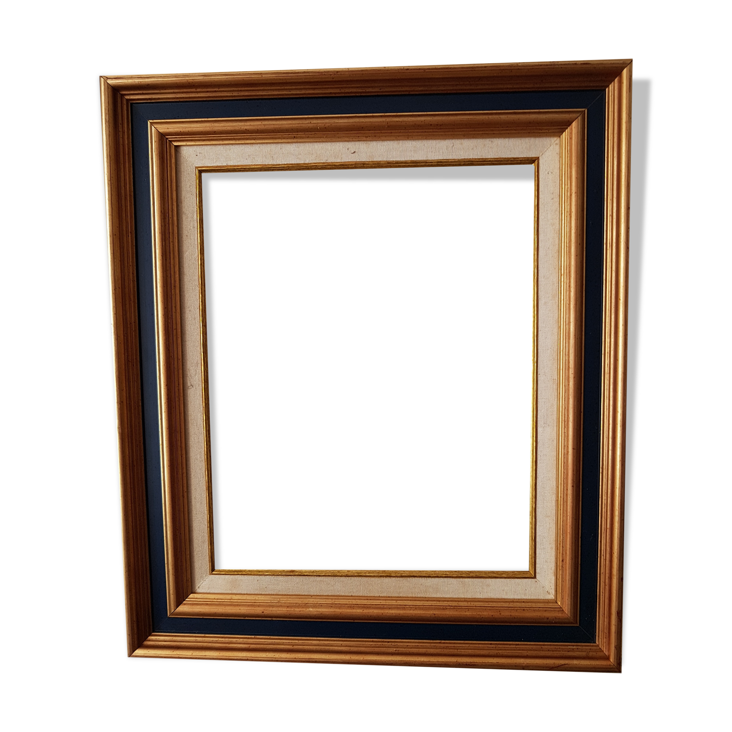 Framed black gilded wood and cream fabric