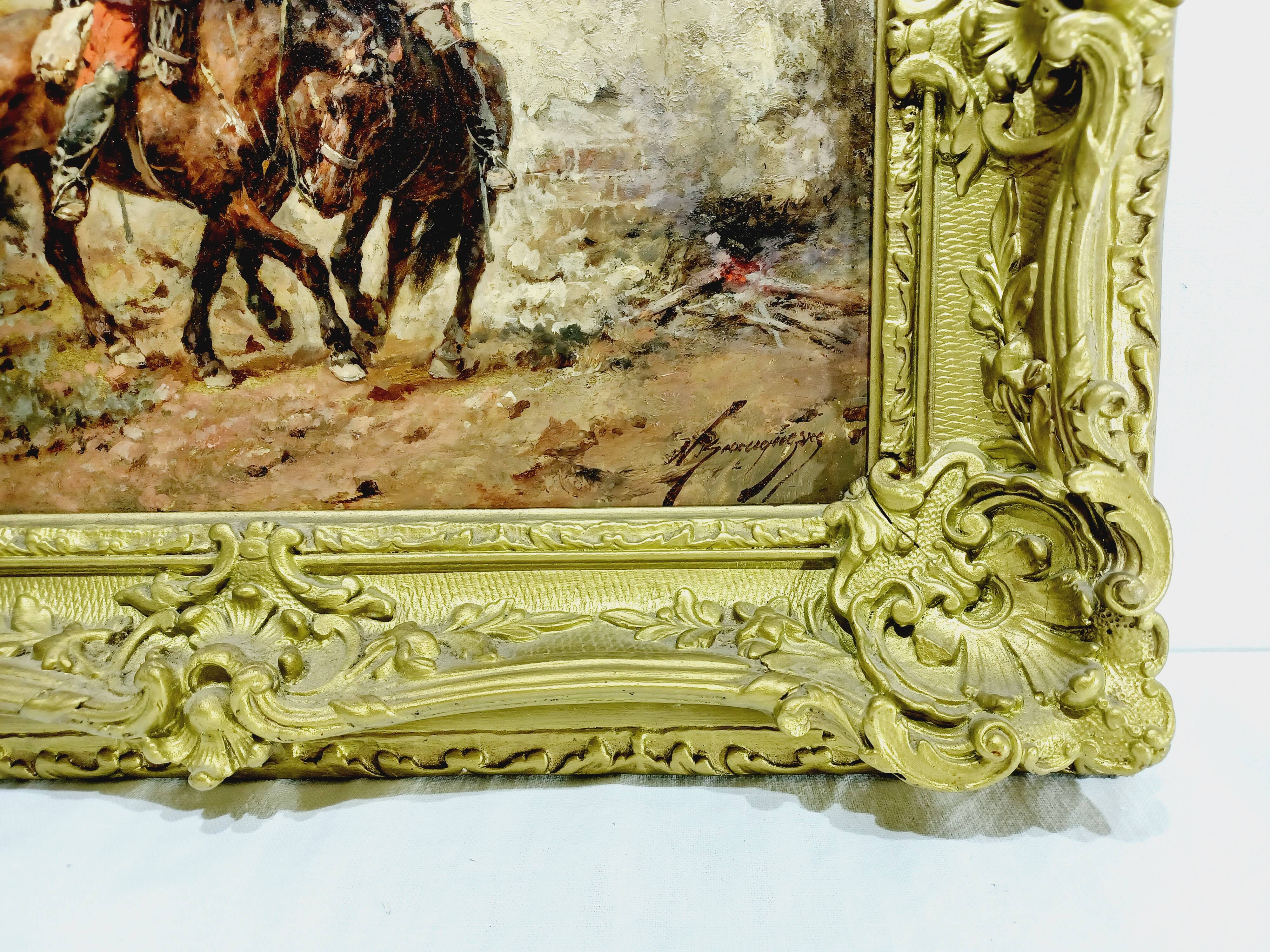Wilfrid Constant Beauquesne -  Huile Sur Toile « Combat de cavaliers »