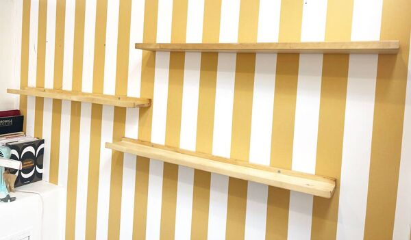 Étagère murale stripa en pin massif, signées ikea vintage