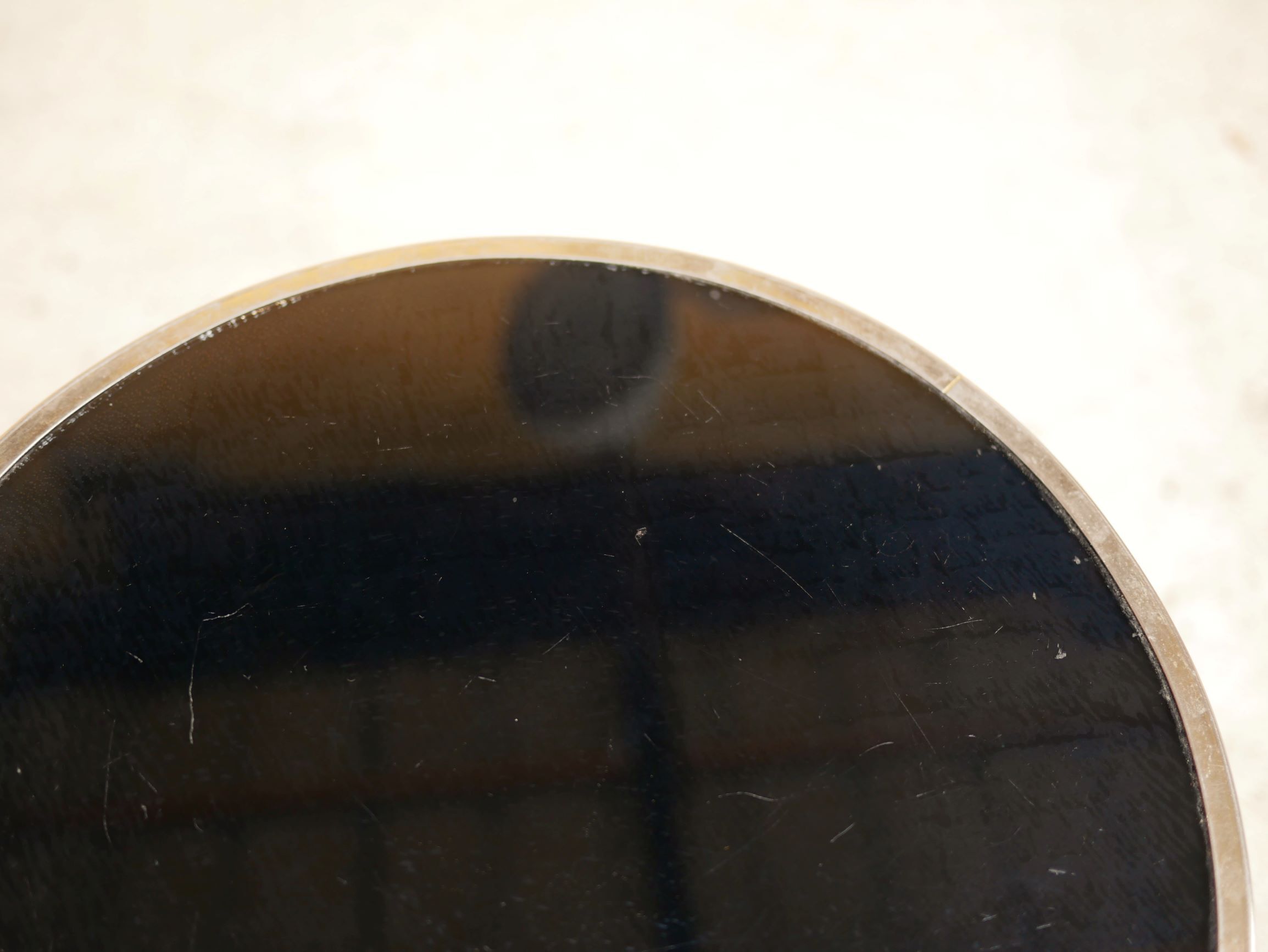 Vintage gold metal and black glass tray side table