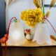 Walking lamp or suspension opaque globe shape of Art Deco flower