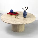 Table basse circulaire vintage en travertin, années 1970