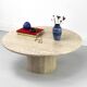 Table basse circulaire vintage en travertin, années 1970
