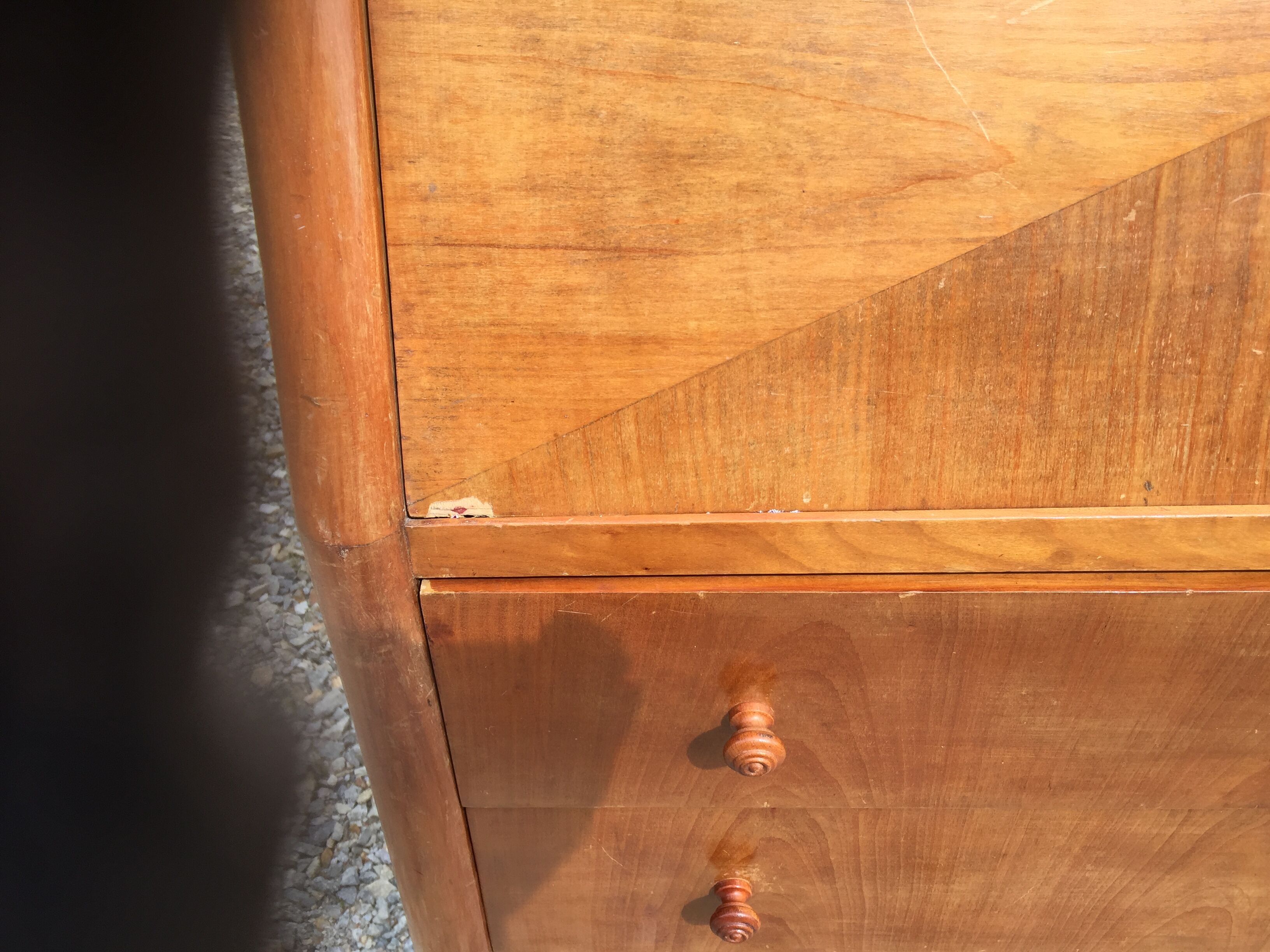 Vintage secretary desk, known as donkey's back, in cherry wood, Italian by Marelli & Fratelli.