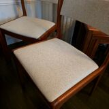 Set of 4 vintage teak and beige tweed chairs by Johannes Anderse