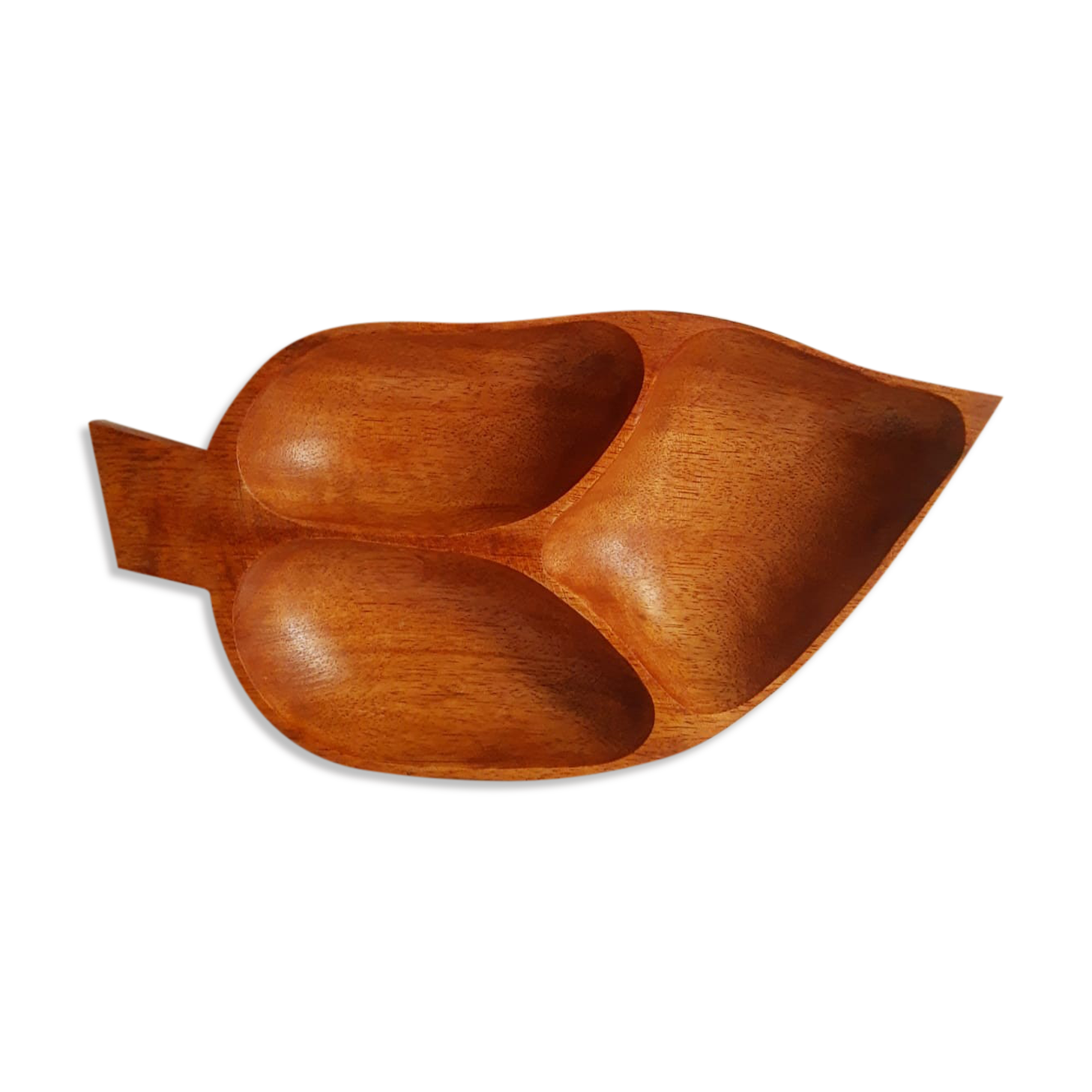 Wooden aperitif tray, leaf-shaped / empty vintage pocket