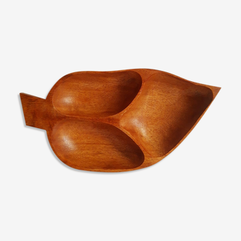 Wooden aperitif tray, leaf-shaped / empty vintage pocket