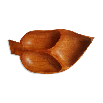 Wooden aperitif tray, leaf-shaped / empty vintage pocket