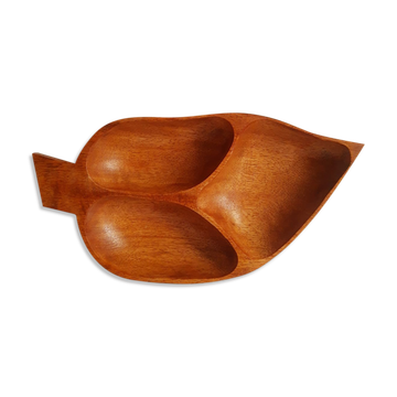 Plateau apéritif en bois, en forme de feuille / vide poche vintage