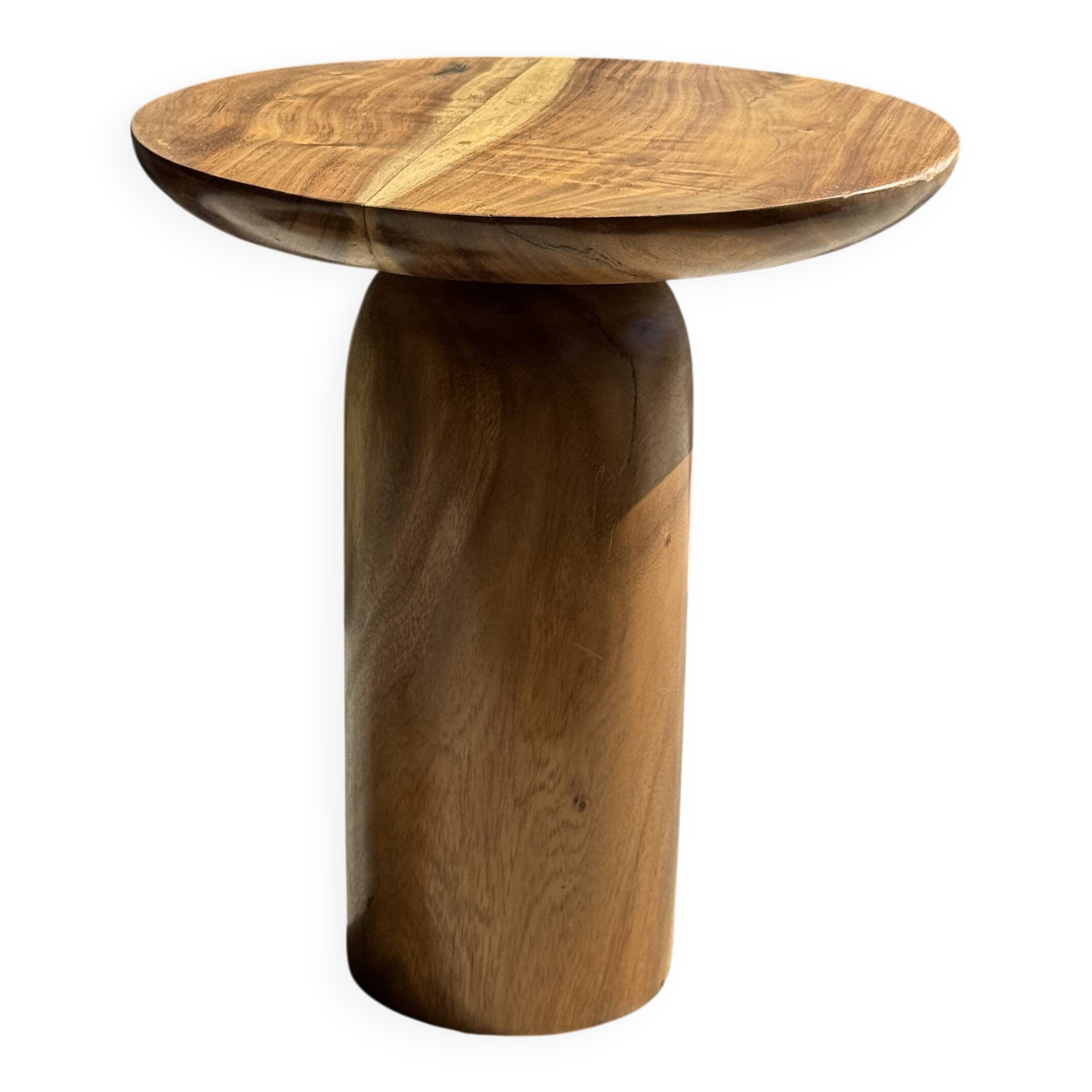 Side table in solid suar with a circular top, column base H51.5 D50.