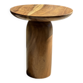 Side table in solid suar with a circular top, column base H51.5 D50.