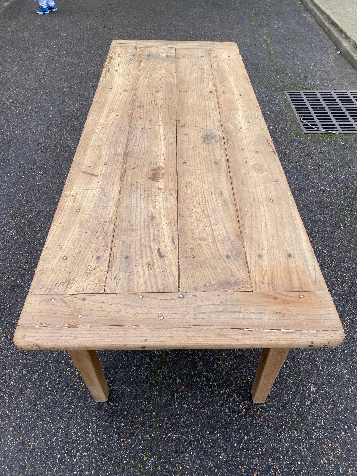 Table de ferme rénovée en chêne massif du 18ème avec tiroir 220cm