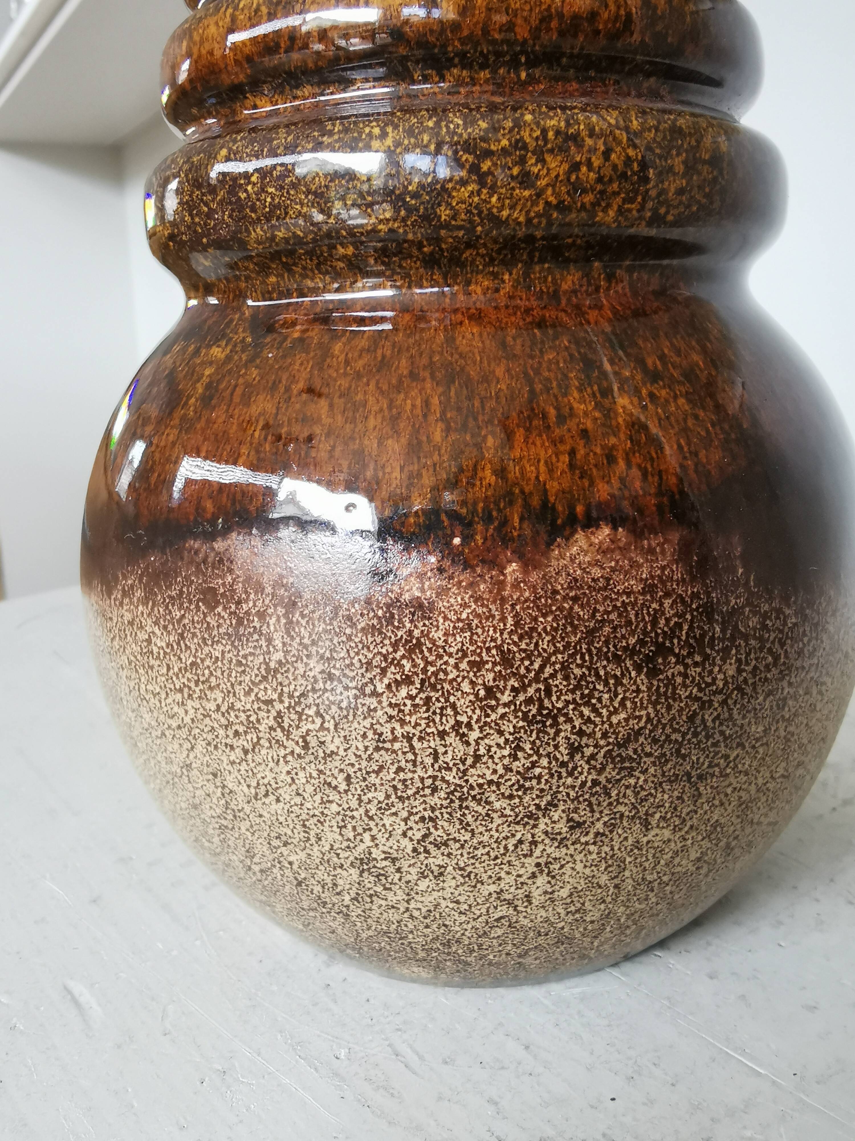 Vintage Fat Lava Vase: West German Brown Glazed Ceramic, Retro Boho Decor