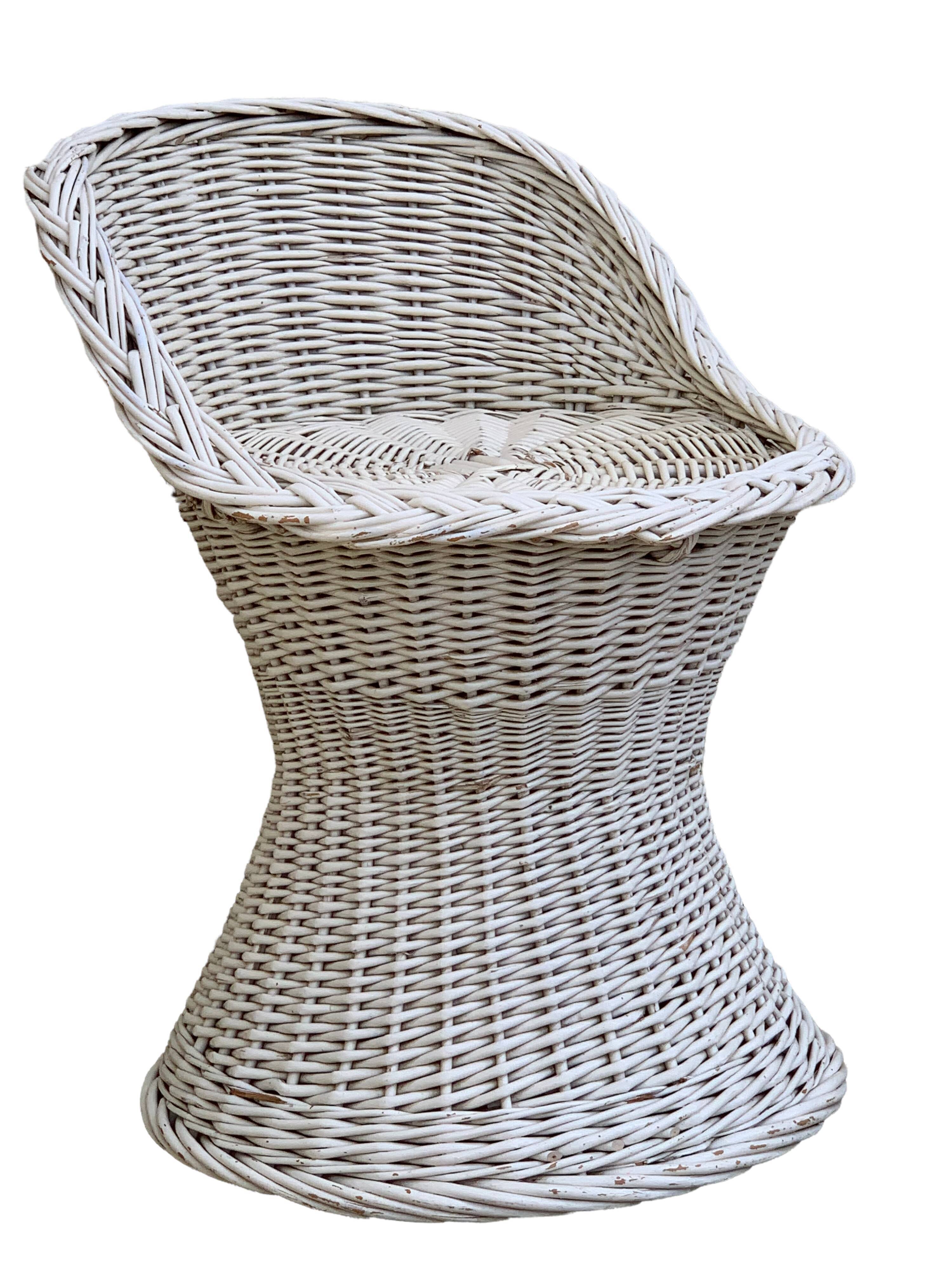 Vintage woven wicker stool 1950