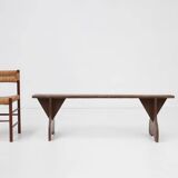 Mid-century rustic bench in brown painted wood, France ca. 1890