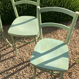 Set of 6 green patinated bistro chairs