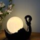 Vintage lamp, black ceramic swan and white opaline globe