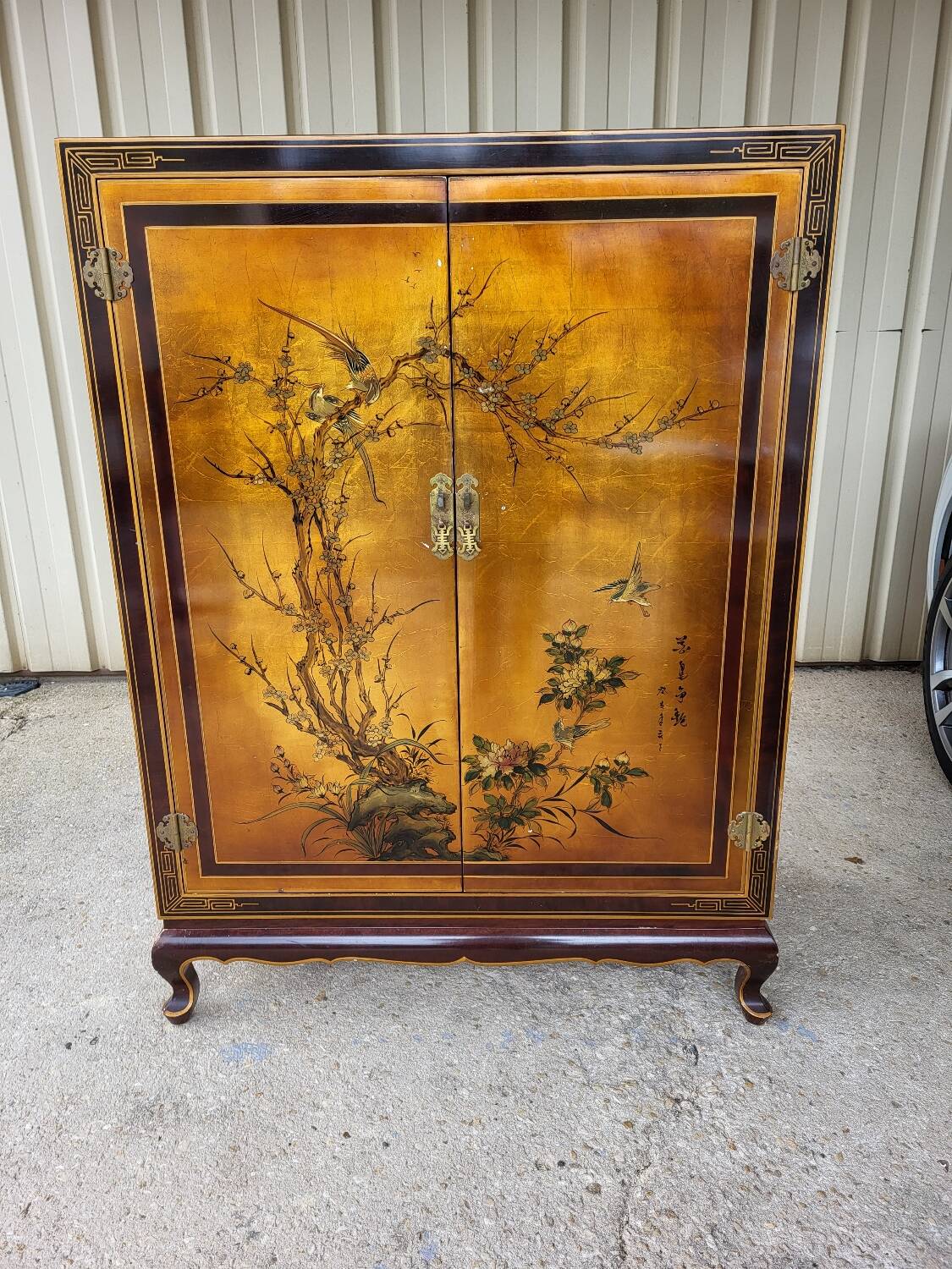 Chinese lacquered TV cabinet L 1m H 1.34m D 0.50m