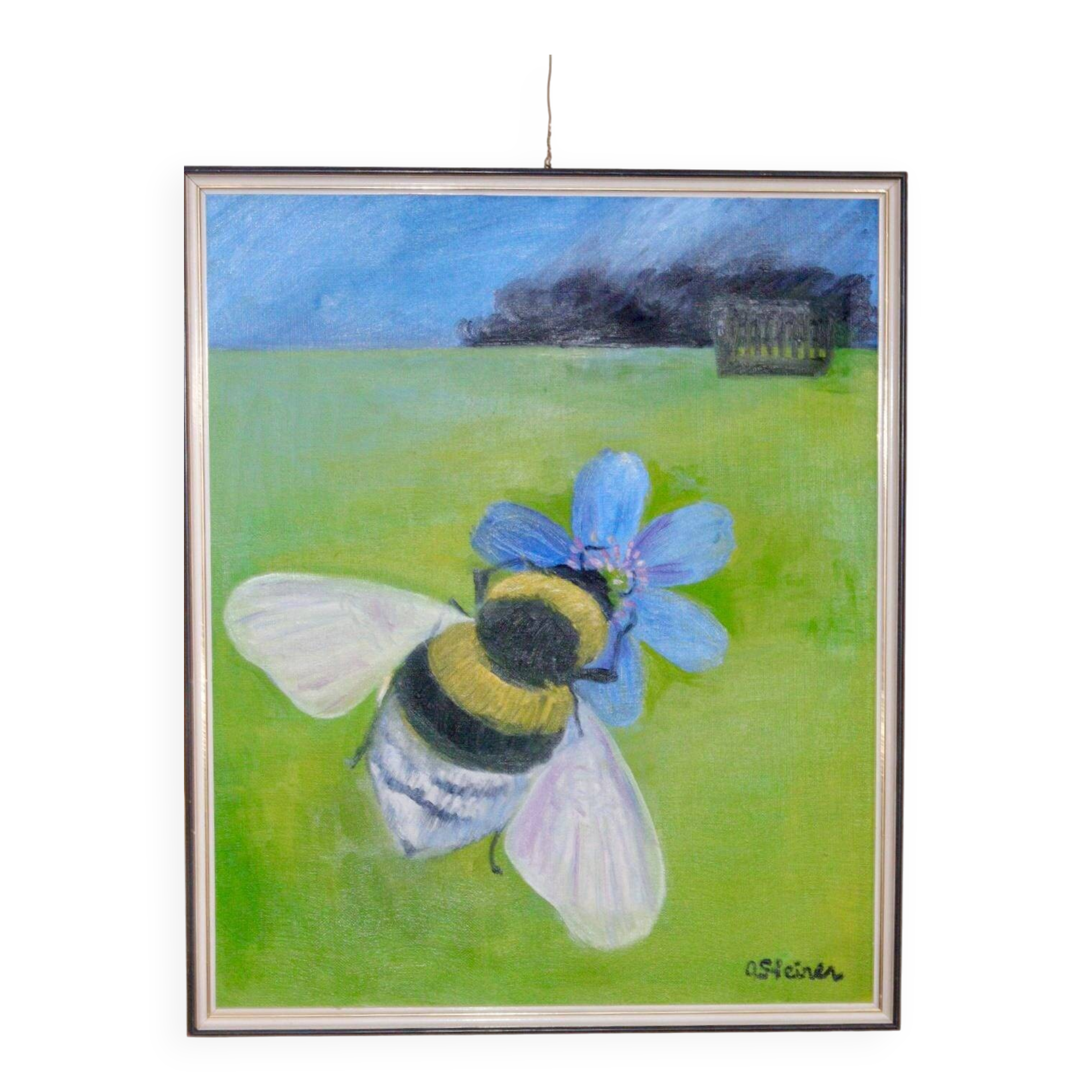 Oil painting on canvas "Bee" by Anita Steiner, Sweden mid 20th century