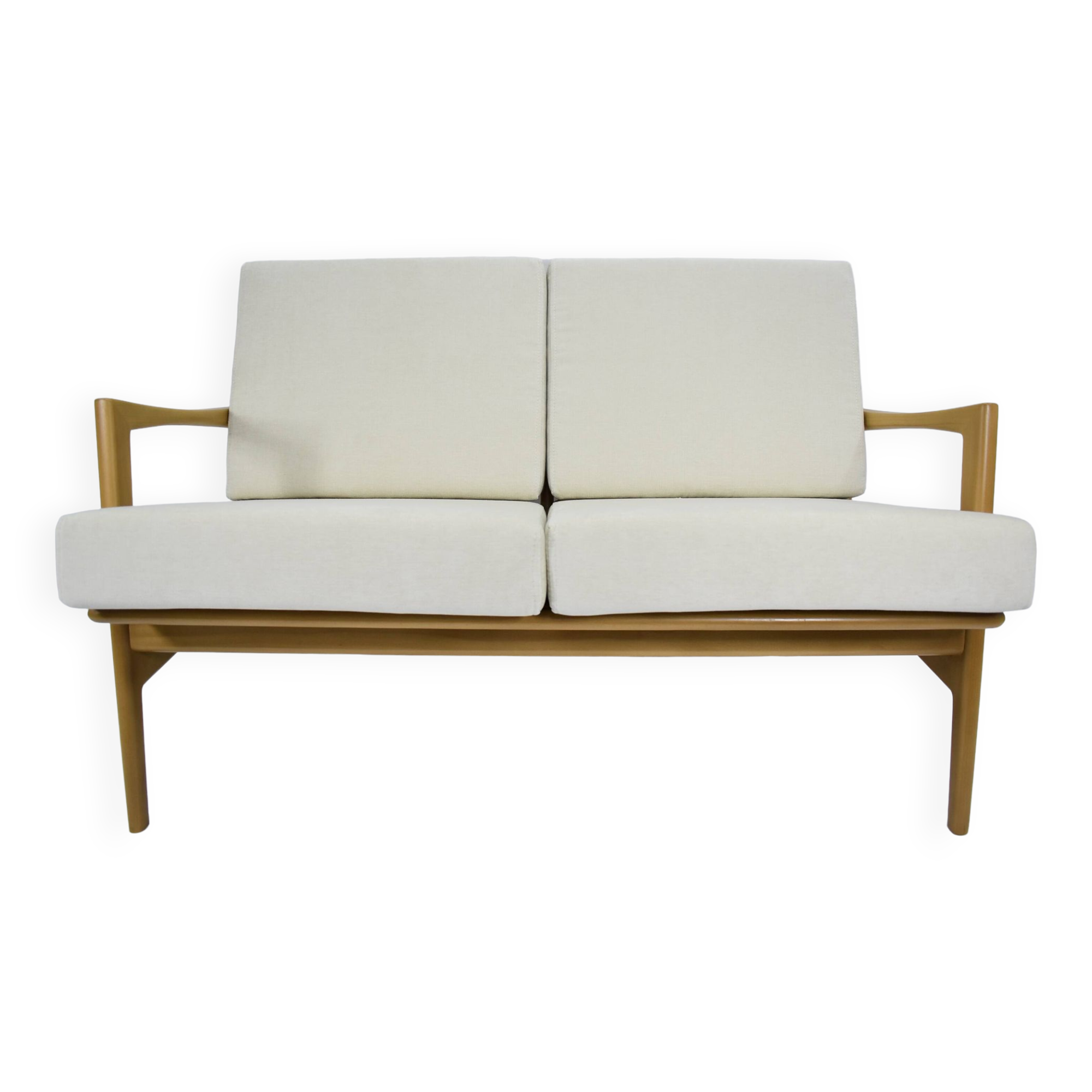 Original restored two-seater Sofa, cream, teak, 1960s