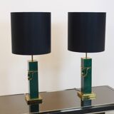 Paire de lampes de table vert  laiton