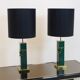 Pair of Green and Brass Mid Century Modern Table Lamps