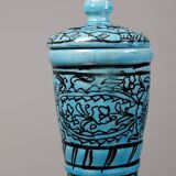 Vintage painted turquoise Iznik glazed pottery covered vase or Persian jar