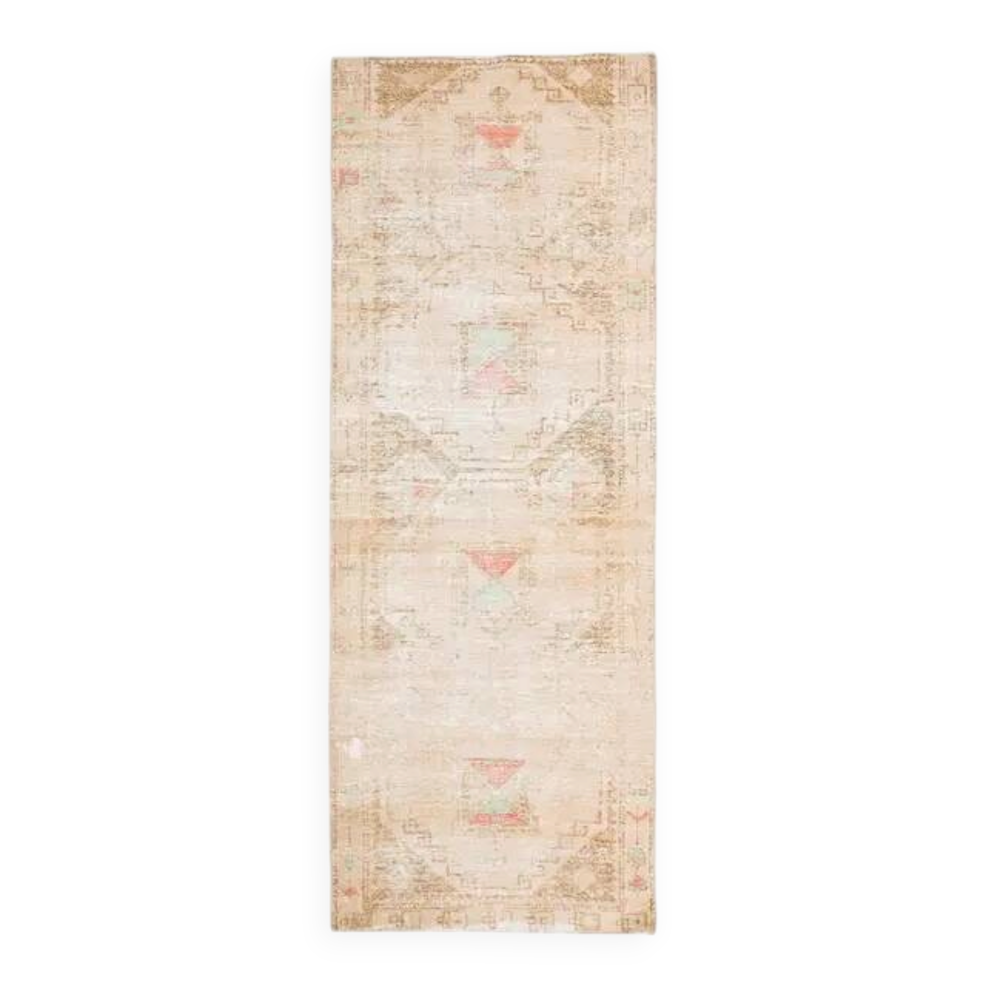 Vintage Turkish Hand-Knotted Wool Cotton Beige Runner Rug 111x305