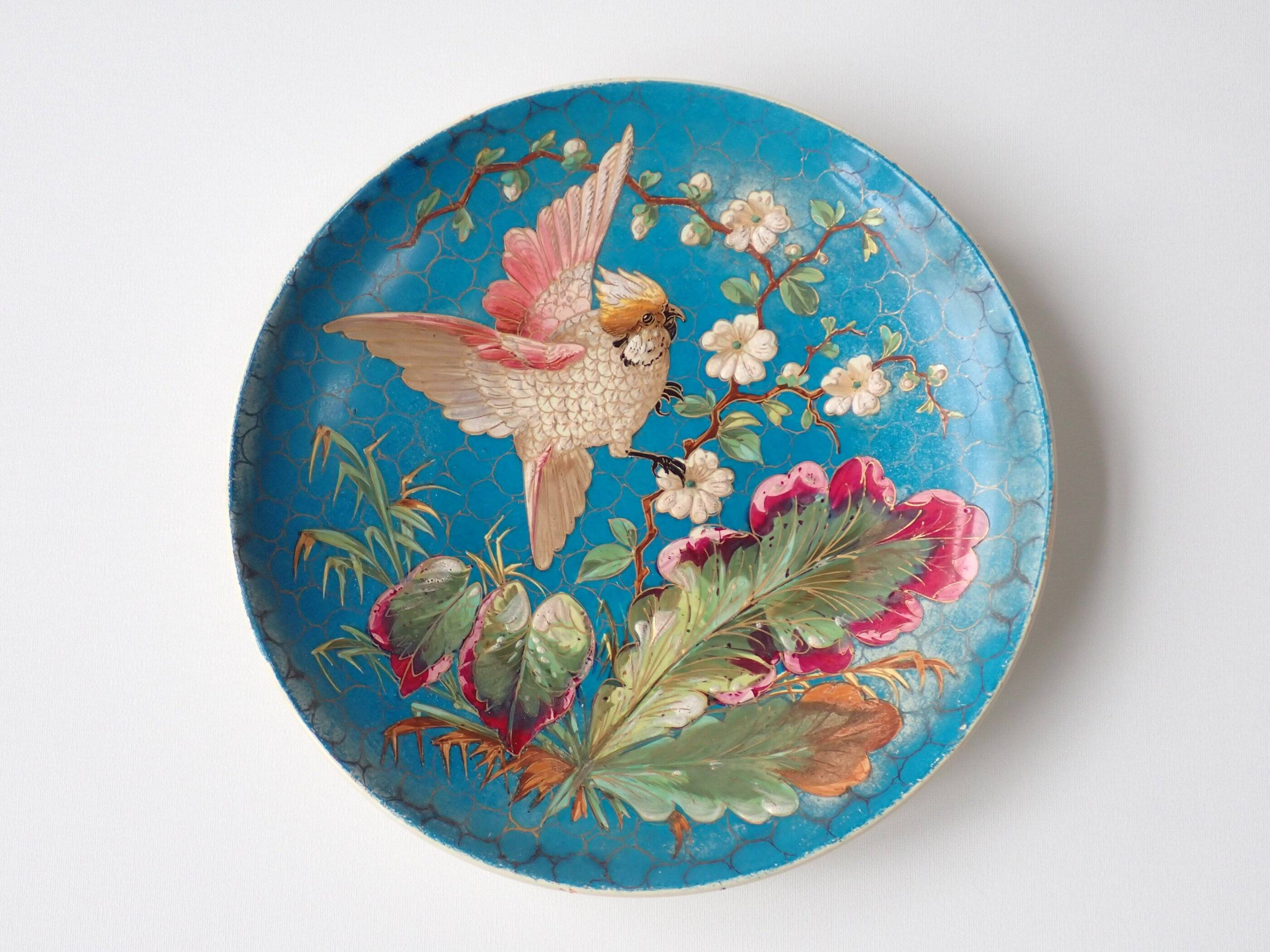 Exotic bird plate late 19th century - B & Cie Creil & Montereau