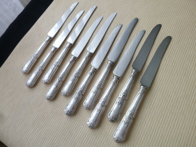 Set of 10 table knives in silver metal Louis XV style