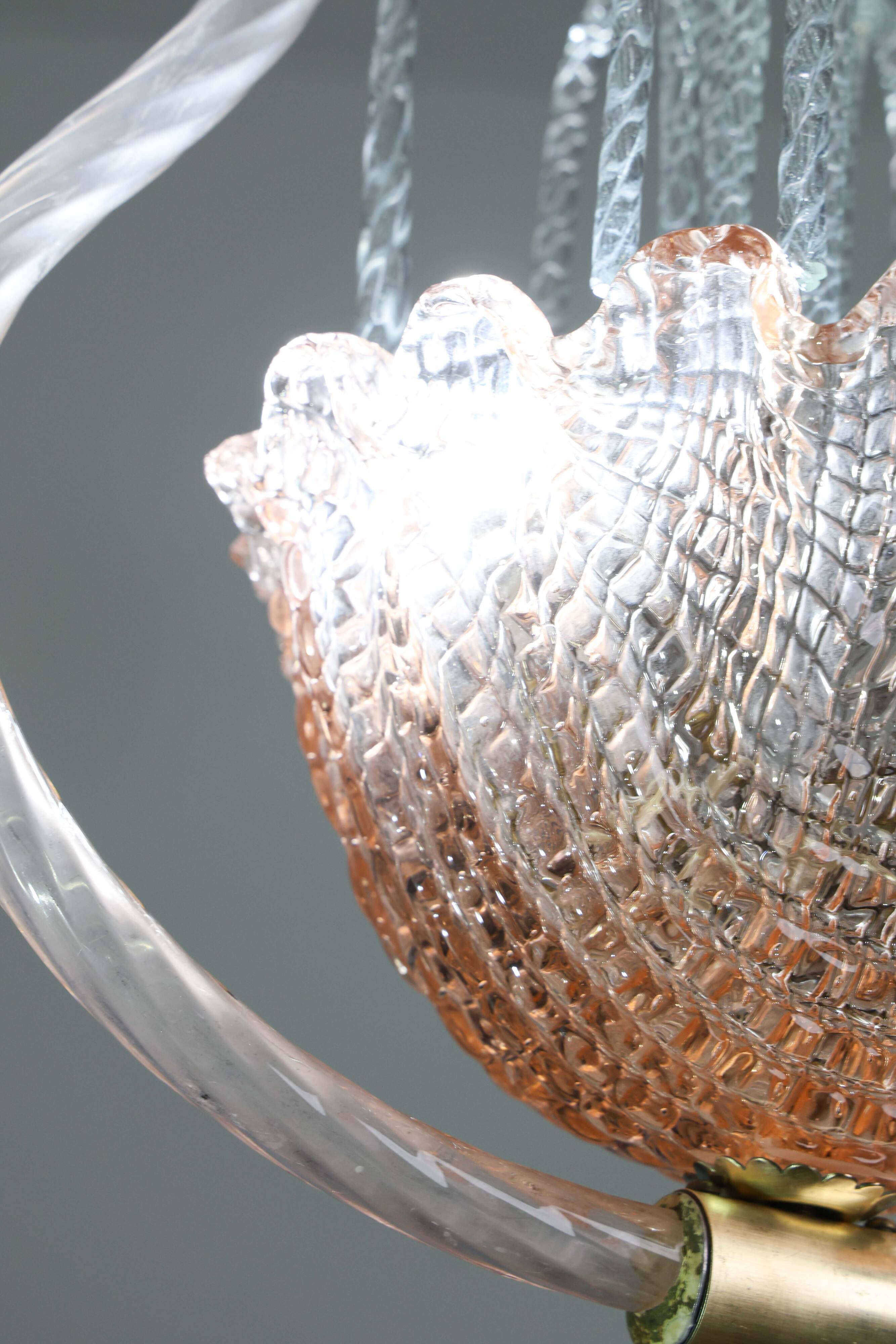 Charming Pink and Transparent Murano Glass Chandelier by Barovier e Toso, 1950s