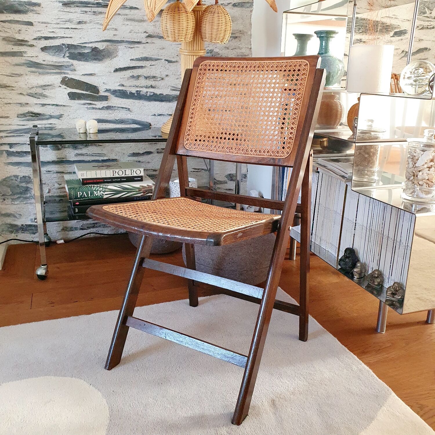 Chaise pliante cannée