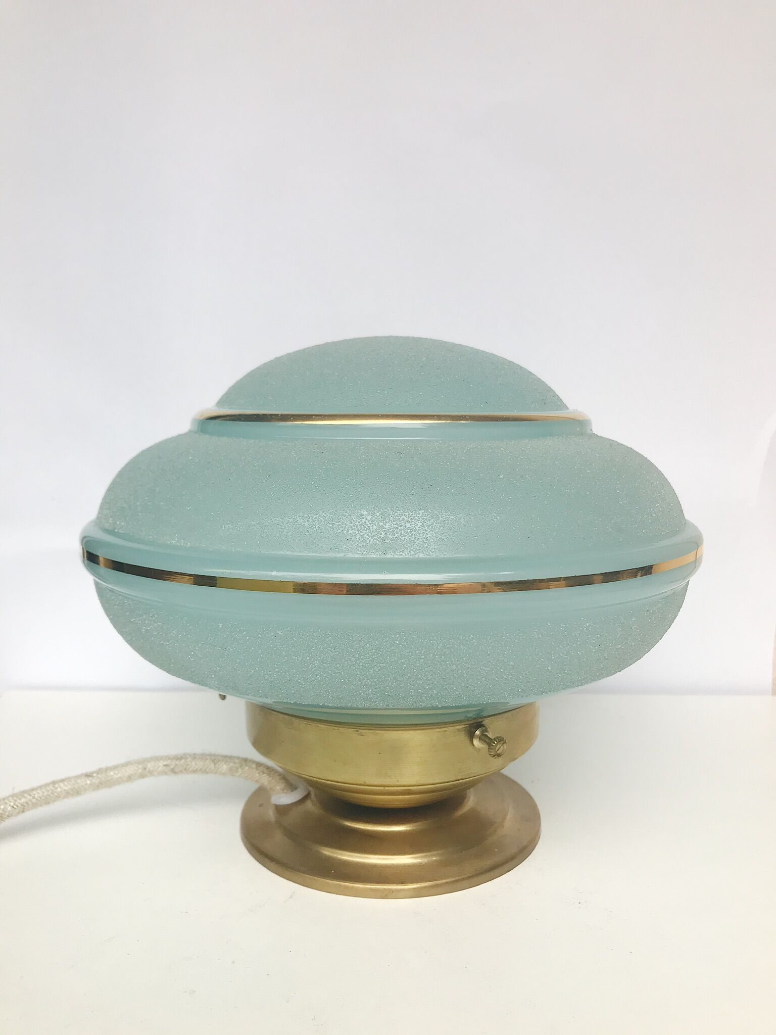 Table lamp in blue granite glass and golden border