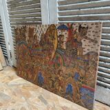 Ancien kamasan textile peint main bali mythologie guerre vintage